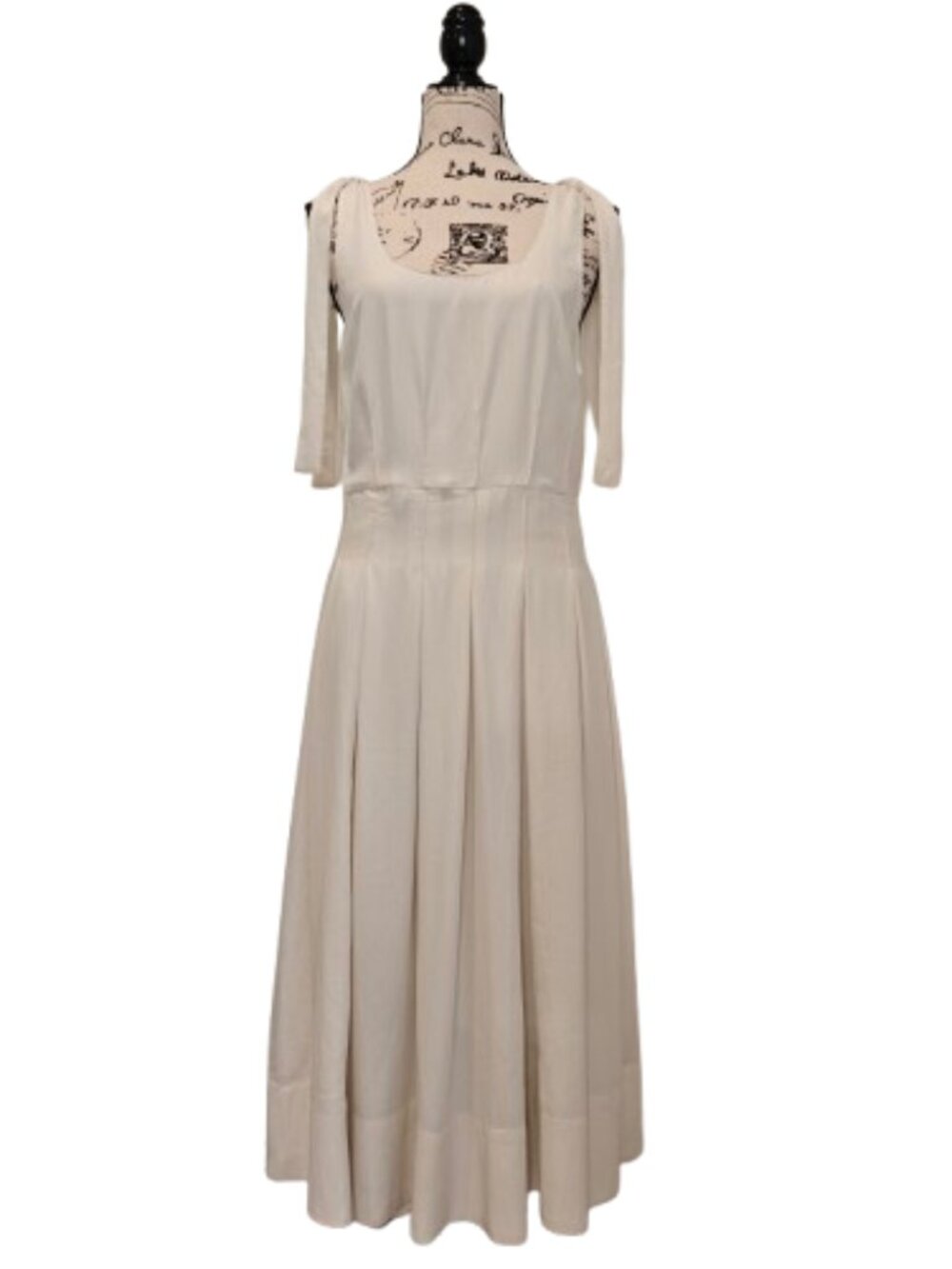 NWT Caroline Constas Ivory Tie Shoulder Pleated Midi Dress Scoop Neck Size M